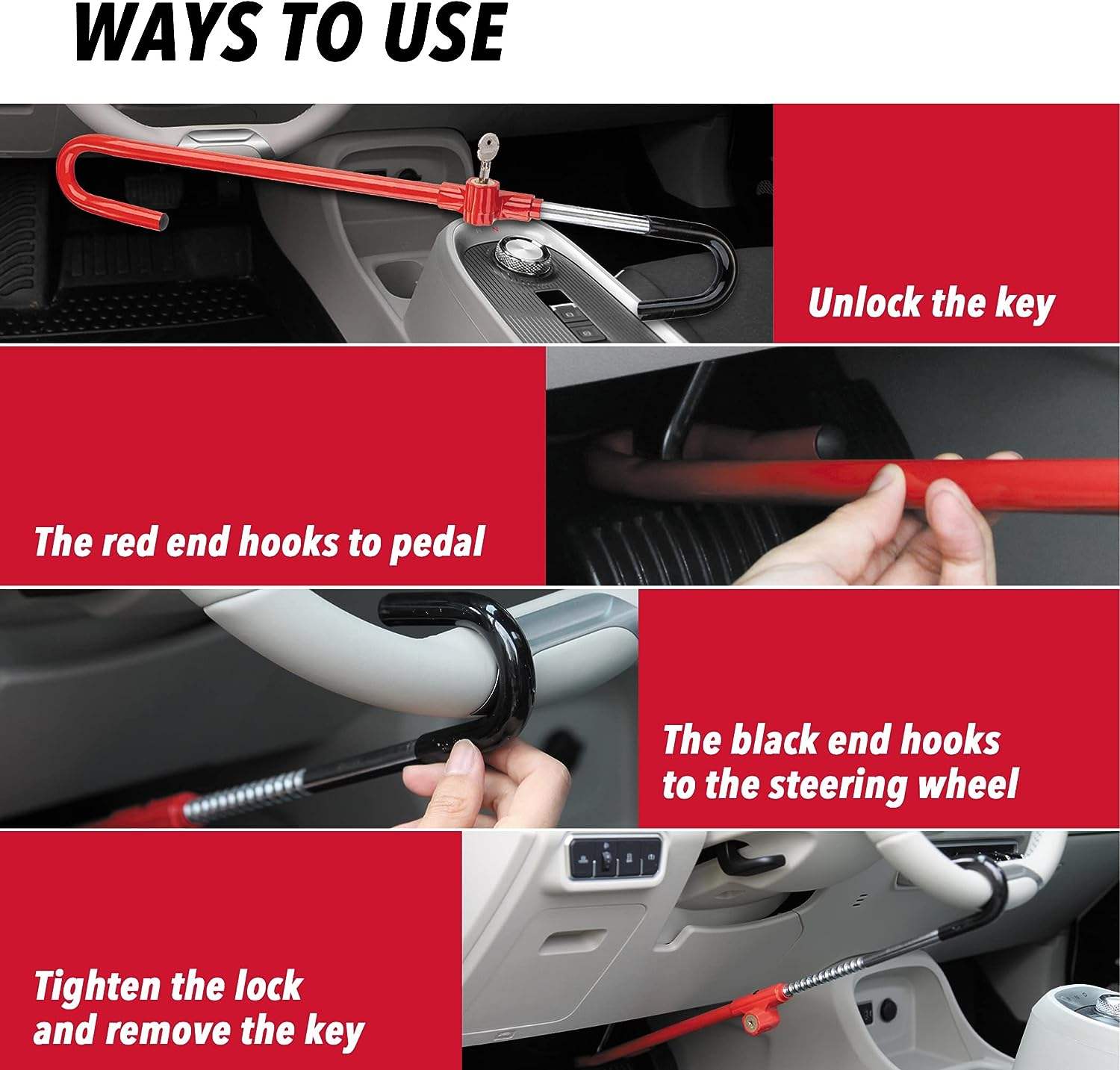 Umedo Universal Portable Security Retractable Car Steering Wheel Pedal Clutch Brake Lock - UMWL05 Mo